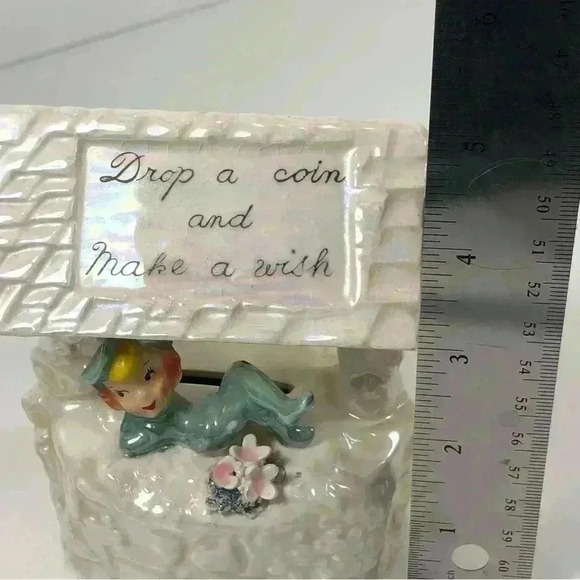 Vintage 1950s made in Japan ceramic lustre  ware pixie wishing well coin bank - Picture 9 of 10